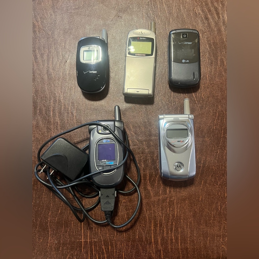 Set of five vintage Y2K flip phones